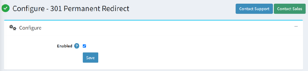 301 permanent redirect configure page